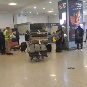 67 Nigerian returnees from South Africa arrive at Murtala Mohammed International Airport in Lagos.