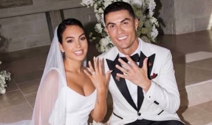 Cristiano Ronaldo and Georgina Rodriguez wedding rings after their private civil ceremony in Portugal.