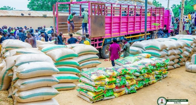Sokoto State Government relief materials and food items donated to families affected by banditry and a boat accident.