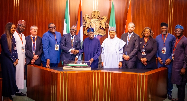 President Bola Tinubu meets NLNG Board and executive leadership at the State House in Abuja.