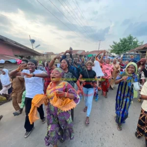 Supporters celebrate on the streets of Osun State after Ademola Adeleke was declared winner of the 2026 governorship election.