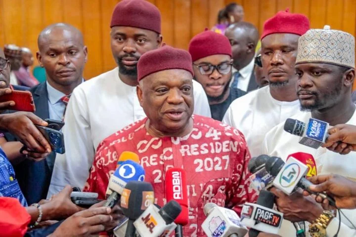 Senator Orji Kalu speaks to journalists while discussing President Bola Tinubu, the Catholic Church and the APC.