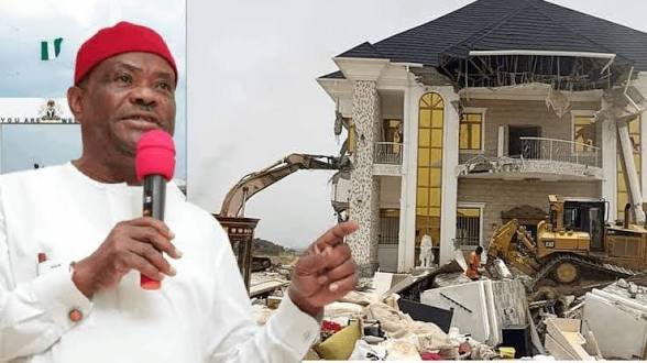 FCT officials demolishing a building obstructing a designated waterway in Maitama, Abuja, on August 18, 2026.