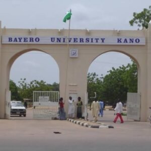 Main entrance of Bayero University, Kano, where management has banned charging of privately owned electric vehicles and motorcycles on campus.