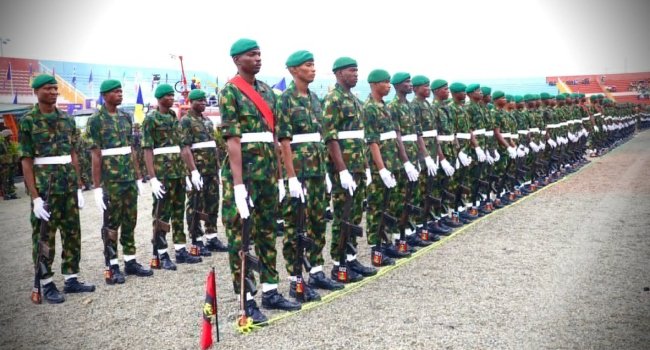 Nigerian soldiers during a military operation as army chief Waidi Shaibu announces troop deployment to Benin Republic.