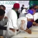 Peter Obi, Omoyele Sowore and other political candidates signing the National Peace Accord ahead of Nigeria’s 2027 elections in Abuja.