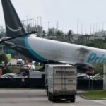 Amazon Prime Air Boeing 767 cargo plane after crashing at Miami International Airport.