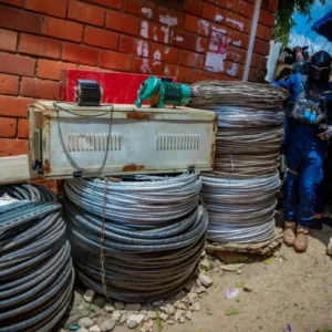 NSCDC operatives display recovered electricity cables allegedly stolen by a former AEDC worker in Abuja.