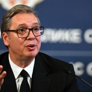 Aleksandar Vucic announces his resignation as Serbia’s president in Belgrade on September 27, 2026