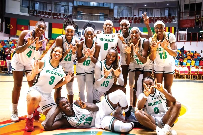 D’Tigress players celebrate Nigeria’s fifth consecutive FIBA Women’s Afrobasket title.