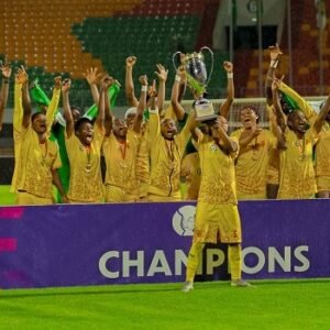 Edo Queens players celebrate after winning the WAFU-B Women’s Champions League title.