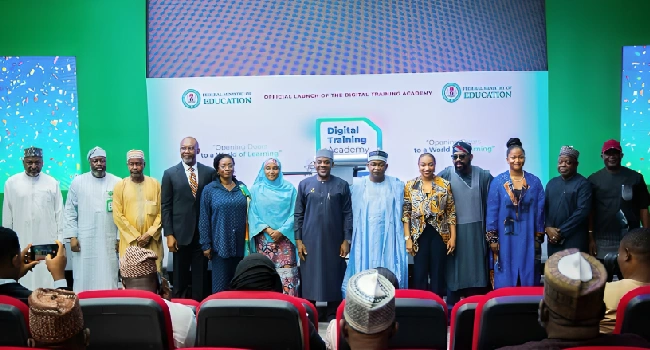 Education Minister Tunji Alausa at the launch of Nigeria’s Digital Training Academy in Abuja.
