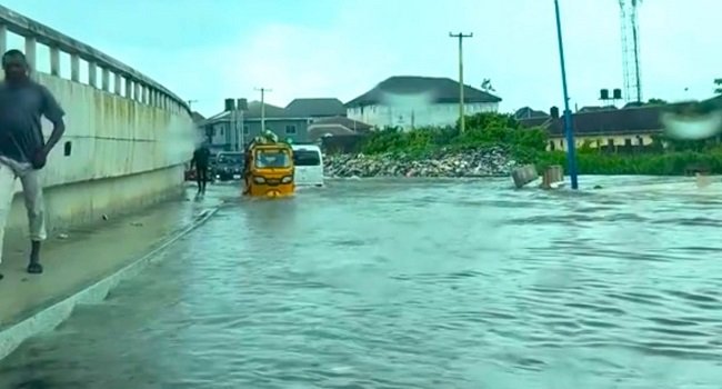 Floodwaters submerge roads and residential areas in Port Harcourt, Rivers State, following three days of persistent rainfall.
