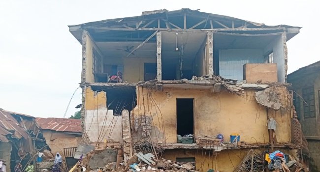 Collapsed three-storey building at Popo Giwa Street in Ilorin, Kwara State.