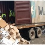 NAFDAC truck carrying expired donated medicines worth ₦59 million at Igwuruta dump site in Port Harcourt, Rivers State.