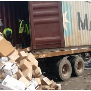 NAFDAC truck carrying expired donated medicines worth ₦59 million at Igwuruta dump site in Port Harcourt, Rivers State.