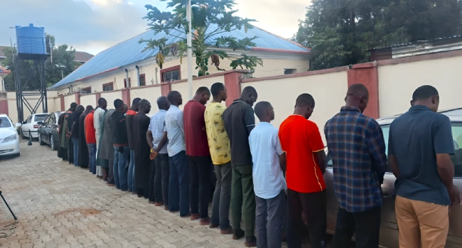 Suspended Niger State NSCDC Commandant Suberu Aniviye and other officers paraded over the deaths of 37 suspected illegal miners