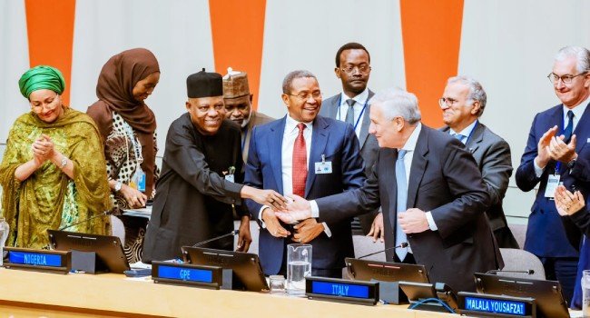 Nigeria Vice President Kashim Shettima and Italian Deputy Prime Minister Antonio Tajani at a high-level global education financing event in New York.