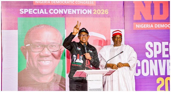 Peter Obi and Rabiu Kwankwaso, NDC presidential candidate and running mate, during 2027 election campaign preparations