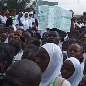Taraba State College of Nursing and Midwifery students protesting alleged hostel attacks in Jalingo.