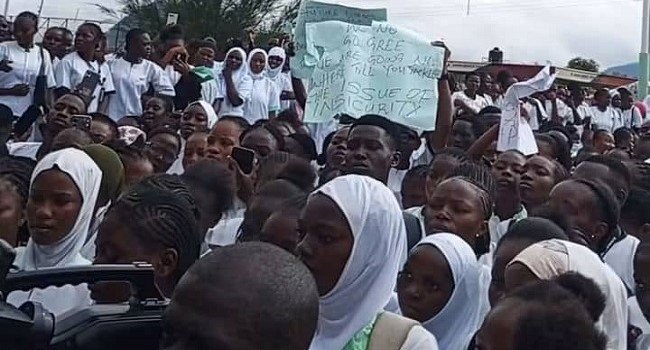 Taraba State College of Nursing and Midwifery students protesting alleged hostel attacks in Jalingo.