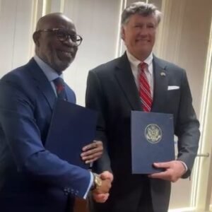Dele Alake and Christopher Landau at the Nigeria-US mineral investment pact signing in New York.