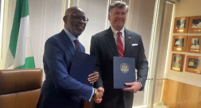 Dele Alake and Christopher Landau at the Nigeria-US mineral investment pact signing in New York.