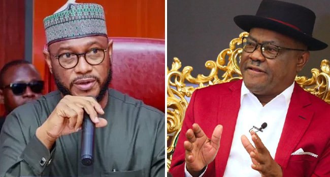 Zamfara Governor Dauda Lawal and FCT Minister Nyesom Wike in a composite image.