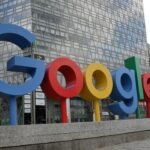 Google logo displayed outside a Google office building in Beijing, China, amid reports of a Google Cloud outage disrupting UK banks and online services.
