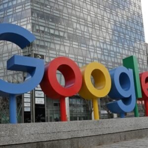 Google logo displayed outside a Google office building in Beijing, China, amid reports of a Google Cloud outage disrupting UK banks and online services.