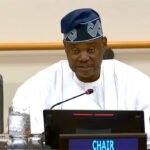 Jimoh Ibrahim presiding over the first plenary meeting of the UN Fifth Committee in New York