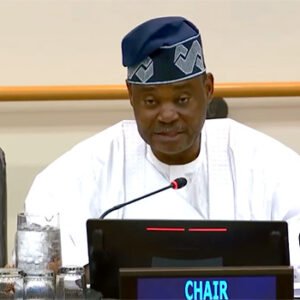 Jimoh Ibrahim presiding over the first plenary meeting of the UN Fifth Committee in New York