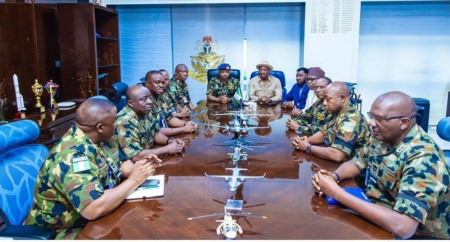 Festus Keyamo pays condolence visit to Air Chief Sunday Kelvin Aneke after the Ondo State aircraft crash.