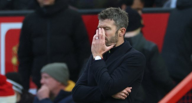 Michael Carrick gestures on the touchline during Manchester United's 3-0 Premier League defeat to Bournemouth at Old Trafford on October 25, 2026.