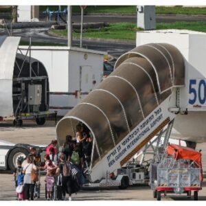 Flydubai passengers boarding a flight at Ben Gurion Airport near Tel Aviv.