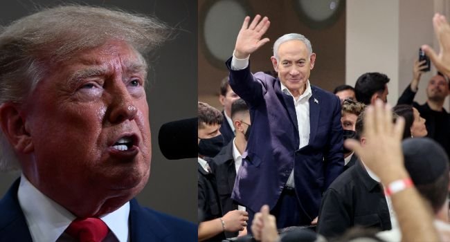 US President Donald Trump and Israeli Prime Minister Benjamin Netanyahu as Israel's legislative election campaign intensifies, with rival Gadi Eisenkot seeking national unity.