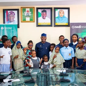 Education Minister Maruf Alausa hosts children and disability advocate Dera Osadebe during the 2026 Children’s Day celebration in Abuja.