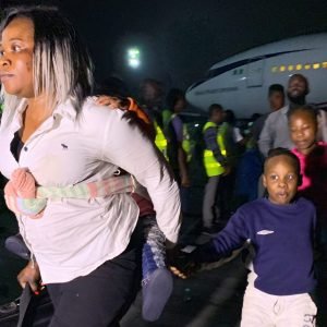 Air Peace aircraft after landing at Murtala Muhammed International Airport with 271 evacuated Nigerians from South Africa.
