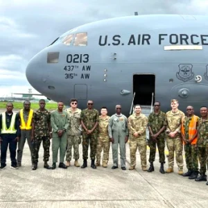 US Air Force C-17 Globemaster III delivering military equipment to the Nigerian Air Force in Lagos and Kainji.
