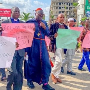 Christian Association of Nigeria (CAN) members and supporters participate in a peace walk in Alausa, Ikeja, calling for improved security, peaceful elections and national unity.