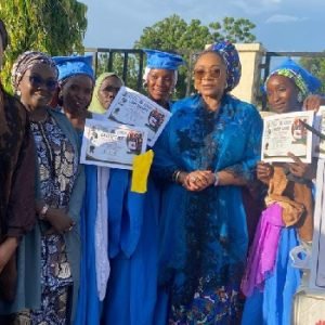Rescued Chibok girls at their graduation and empowerment ceremony in Yola after receiving ₦1 million grants and vocational starter packs from the Federal Government.