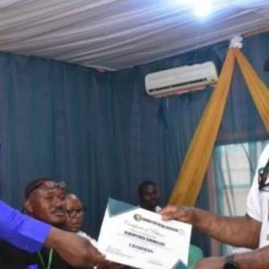 Chikelue Iloenyosi speaking after being re-elected as Chairman of the Anambra State Football Association.