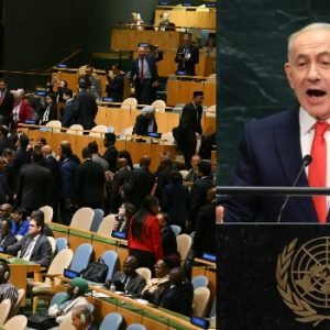 Delegates walk out as Israeli Prime Minister Benjamin Netanyahu addresses the 81st United Nations General Assembly in New York.
