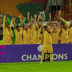 Edo Queens players celebrate after winning the WAFU-B Women’s Champions League title.