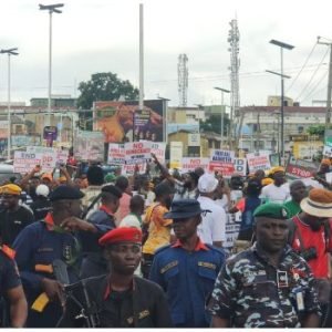 Protesters in Lagos holding placards during EndBadGovernance demonstration calling for action on insecurity, hardship and economic reforms.