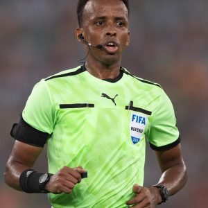 Somali referee Omar Abdulkadir Artan during a match, following UEFA appointment amid previous US visa denial controversy.