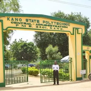Fire-damaged main library building at Kano State Polytechnic after blaze destroyed books and academic records