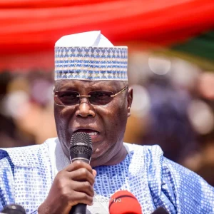 Atiku Abubakar speaking during a political event as he responds to Nyesom Wike's comments on Rivers State voting prospects ahead of the 2027 election.