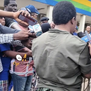 Oyo trafficking suspect Adejoke Popoola speaks to journalists at the Oyo State Police Command headquarters in Ibadan.