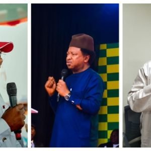 Sunday Katung, Shehu Sani and Ramalan Yero after emerging winners in Kaduna APC senatorial primaries for the 2027 elections.